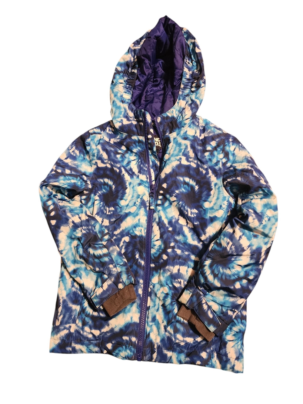 Lands' End Kids Tie-Dye Hooded Puffer Jacket - Blue & White